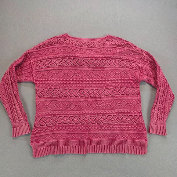 Sundance Boxy Cable Knit Sweater V-neck Drop Sleeve Split Side Hem Chunky Knit L - Picture 7 of 7